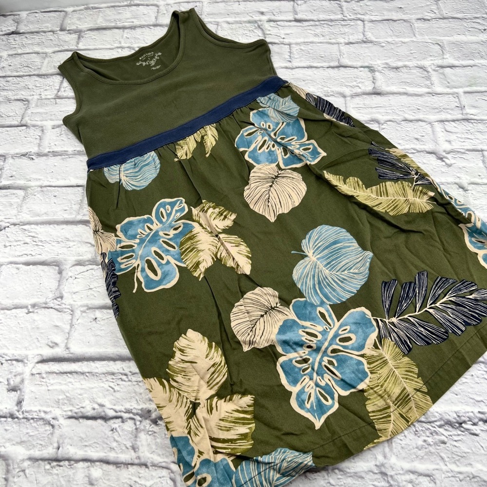 Sonoma Womens Large Olive Green Tropical Leaf Sleeveless Sheath Dress Pockets